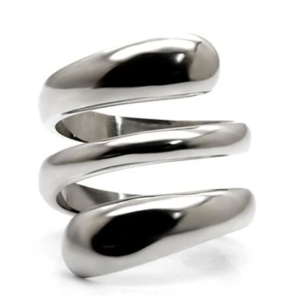 STAINLESS STEEL Unique High Polished Swirl Ring - Picture 13 of 13